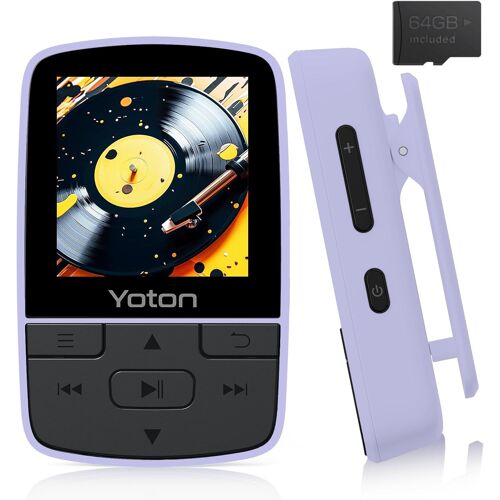 Lecteur Mp3 Baladeur Avec Bluetooth 5.2, 64 Go De Mémoire, Radio Fm, Enregistrement Vocal, Contrôle Du Volume Indépendant, Casque Inclus, Extensible Jusqu'À 128 Go De Carte Sd, Violet