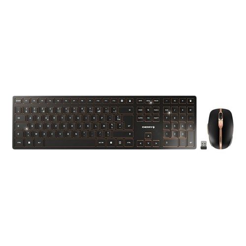 CHERRY DW 9100 SLIM - Ensemble clavier et souris - sans fil - 2.4 GHz, Bluetooth 4.2 - Français - noir/bronze