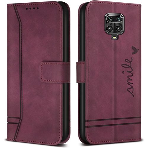Coque Pour Xiaomi Redmi Note 9 Pro/Redmi Note 9 Pro Max/Redmi Note 9s, Avec Magnetique, Flip Pochette Housse Protection, Vin Rouge