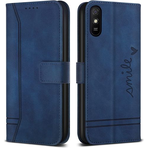 Coque Pour Xiaomi Redmi 9a / Redmi 9at, Avec Magnetique, Flip Pochette Housse Pour Xiaomi Redmi 9a / Redmi 9at Protection, Bleu