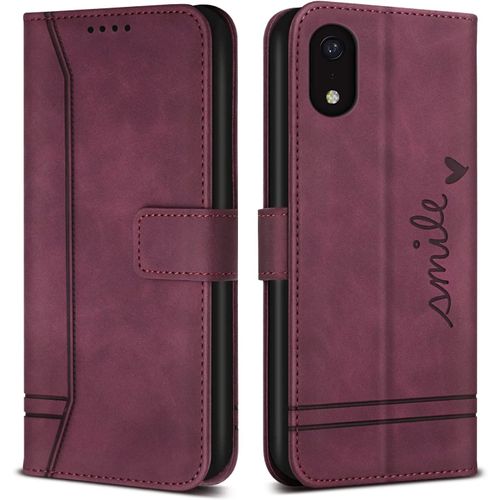 Coque Pour Iphone Xr, Avec Magnetique, Flip Pochette Housse Pour Iphone Xr Protection, Vin Rouge