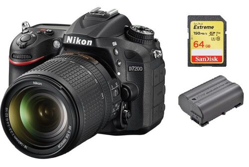 NIKON D7200 reflex 24.2 mpix KIT AF-S 18-140MM F3.5-5.6G ED VR DX + 64GB SD card + EN-EL15B Battery