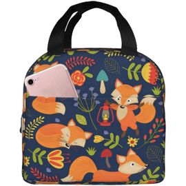 Sac À Déjeuner Isotherme Réutilisable Panier Repas Sac Thermique Avec Imprimé Renard Et Fleur - Étanche Pour Pique-Nique, Bureau, Travail