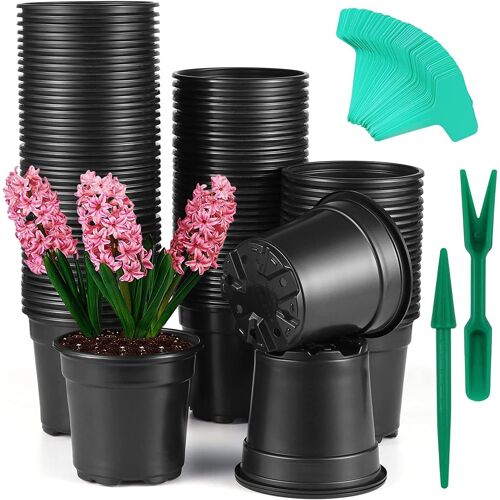 Kalanka-Lot De 80 Pots De Fleurs En Plastique Noir De 12,7 Cm Avec 80 Étiquettes Pour Plantes Et 1 Lot De Mini Outils De Transplantation Pour Intérieur Et Extérieur, Jardin, Cour, Parc
