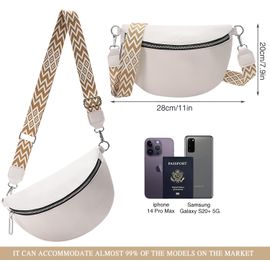 TZF-Sac Banane Femme Bandoulière Sacs Main Portés Épaule Femme Blanc Besace Sacoche Messenger Téléphone Cuir Sac Portable Lune Pour Femmes Noir Bandoulieres et 2 Bretelles Ville Voyage Shopping Mode