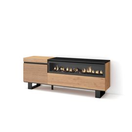 Meuble Tv Banc Télé - Grand Espace De Rangement - 150x57x35cm - Pour Les Tv Jusqu'à  65" - Cheminée Électrique - Design Industriel Style Moderne Chêne