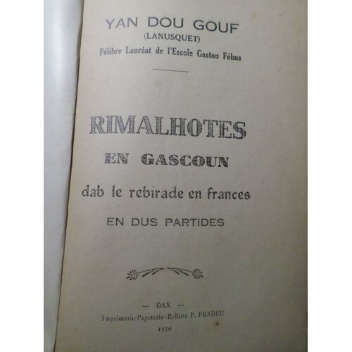 Rimalhotes En Gascoun Dab Le Rebirade En Frances
