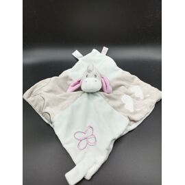 Doudou Plat Bourriquet Gris Rose - Nuage Papillon - Attache Tétine - Disney Nicotoy Famosa