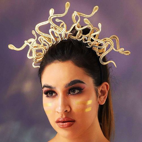Tzf-Méduse Serpent Bandeau Déesse Grecque Coiffe Halloween Habillage Coiffe Carnaval Fête Costume Accessoires Cheveux Pour Femmes Et Filles (Doré)