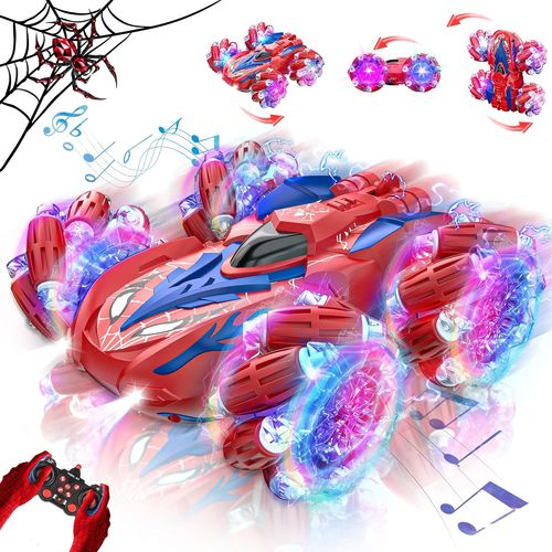 TZF-Spider Voiture Télécommandée Enfant avec Lumières et Musique, 360° Rotation Jouet de RC Cars, 2.4GHz Voiture Radiocommandee 4WD, Jouet Cadeau pour Garçon Fille 3 4 5 6 7 8 9 Ans Anniversaire et N