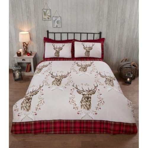 Tzf-Parure De Lit D'hiver En Flanelle 100% Coton Brossé Avec Housse De Couette Ange Cerf Rouge