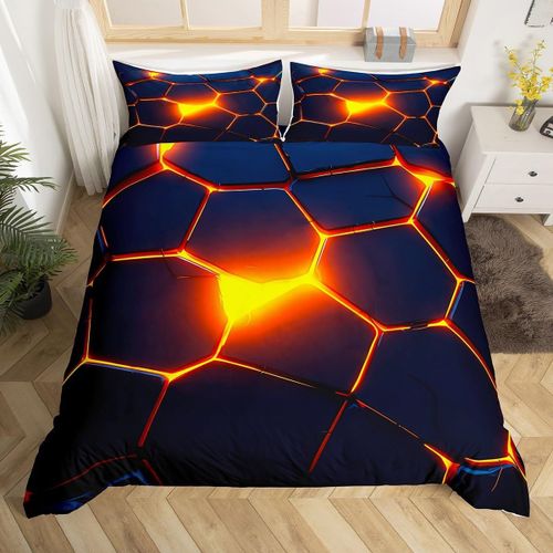 Tzf-Parure De Lit En Nid D'abeille Dorée - Housse De Couette Géométrique En Nid D'abeille - 135 X 200 Cm - Pour Enfants Garçons Et Adolescents - Motif Géométrique Hexagonal - Bleu Foncé
