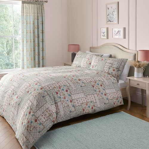Tzf-- Housse De Couette En Patchwork Damassé Bleu Canard - Lit Double (200 X 200 Cm) - Design Réversible - 2 Taies D'oreiller Incluses - Parure De Lit Vintage Bohème Floral En Bleu Canard