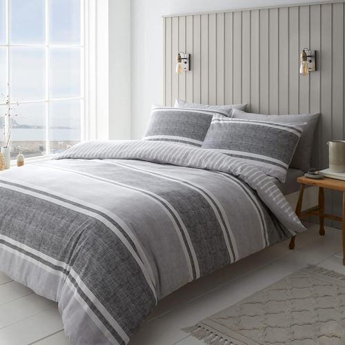 Tzf-Parure De Lit Avec Housse De Couette Et Taies D'oreiller À Rayures Texturées Gris Anthracite King Size
