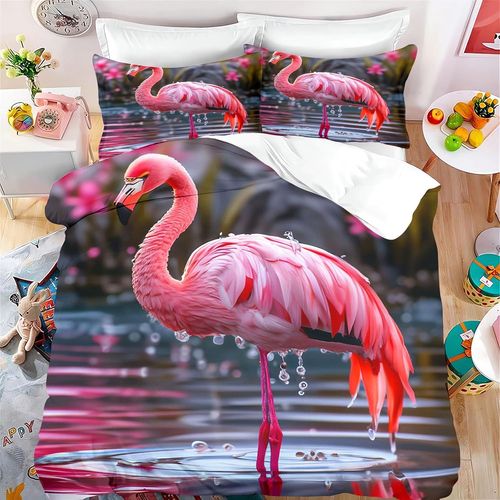Tzf-Parure De Lit 135 X 200 Cm - Motif Flamant Rose - Avec Housse De Couette - Motif Flamant Rose - Motif Flamant Rose - 7, 135 X 200 Cm