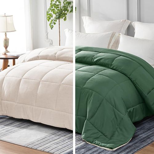 Tzf-Couette 135 X 200 Cm, 300 Gsm En Microfibre, Douce Et Respirante Pour Lit 1 Personne, Couette Matelassée Pour Les 4 Saisons, Vert Gris/Beige