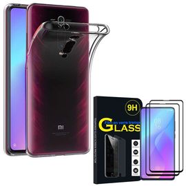 Coque Silicone Pour Xiaomi Mi 9t Pro/ Redmi K20 Pro Premium/ K20 Pro Exclusive Edition 6.39" Gel Ultraslim Et Ajustement Parfait - Transparent + 2 Films Verre Trempé - Noir