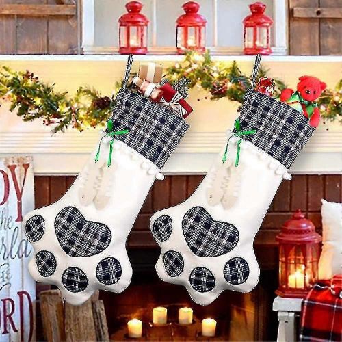 Chaussette de Noël Heilwiy pour chat. Chaussette de Noël Heilwiy à motif écossais bleu, patte d'animal, pour sapin de Noël Heilwiy.