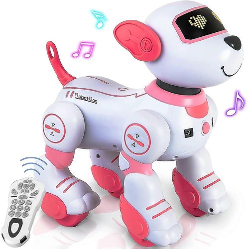 Chien robot télécommandé pour garçons et filles de 3, 4 et 5 ans et plus, jouet interactif, programmable, marcheur et dansant, avec fonction tactile et commande vocale - Rose