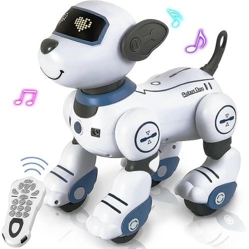 Chien robot télécommandé pour garçons et filles de 3, 4 et 5 ans et plus, jouet interactif, programmable, marcheur et dansant, avec fonction tactile et commande vocale (bleu)