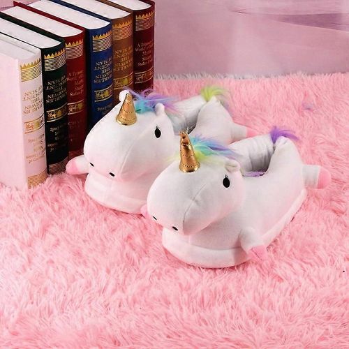 Chaussons Licorne, Chaussons D'hiver En Peluche, Chauds, Antidérapants, Antichocs, Doux Et Moelleux, En Coton, Pour Femmes Et Adultes, Pointure 3/4, Royaume-Uni, Blanc