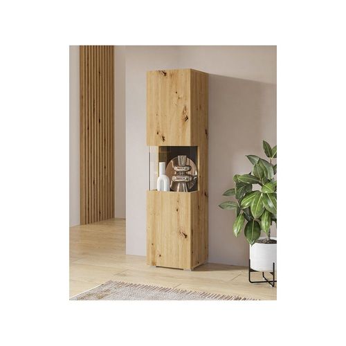 Vitrine 1 Porte Partiellement Vitrée Collection Eva. Couleur Chêne Et Noir.