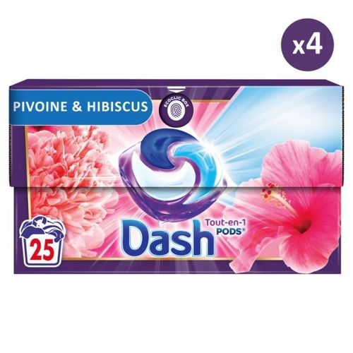 4x25 Pods Tout-en-1 Pivoine Et Hibiscus, Lessive en Capsules Dash