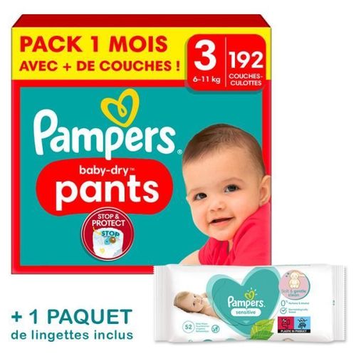 Couches-Culottes Pampers Baby-Dry Taille 3 - Pack 1 Mois 192 Couches