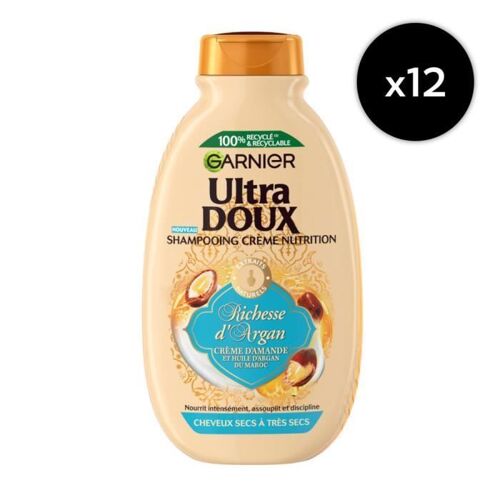 Lot De 12 - Garnier Ultra Doux Shampooing Disciplinant Richesse Argan 250ml 