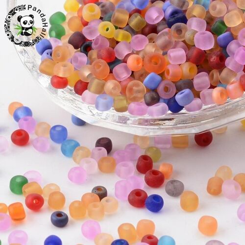 Pandahall Petites Perles De Verre Pour La Fabrication De Bijoux, Accessoires De Couleurs Givrées, Rondes, Couleur Mélangée, 1 Livre, 4mm 9109-May14a31321