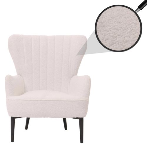 Fauteuil Lounge Hwc-K37, Fauteuil Cocktail/À Oreilles Chaise Rembourrée Rétro Vintage Tissu Bouclé (600g/M²) Öko-Tex   Blanc