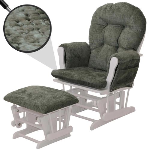 Fauteuil Relax Hwc-C76, Rocking Chair Fauteuil À Bascule Avec Pouf Tissu/Textile Chenille (465g/M²)   Vert, Piètement Blanc