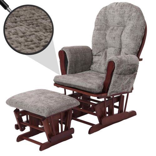 Fauteuil Relax Hwc-C76, Fauteuil À Bascule Fauteuil À Bascule Avec Pouf Tissu/Textile Chenille (465g/M²)   Gris Clair, Piétement Foncé