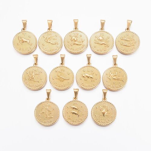 Pendentif Breloque En Acier Inoxydable 304, 12 Pièces, 12 Signes Du Zodiaque, Pour La Fabrication De Bijoux, Couleur Or 9109-May14a31703