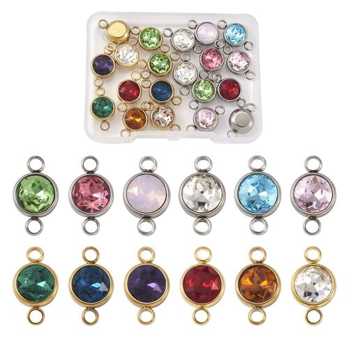 20 Connecteurs De Maillons En Verre K9 Ronds Et Plats De Couleurs Mélangées, Breloques À Facettes, Accessoires De Collier 9109-May14A32074