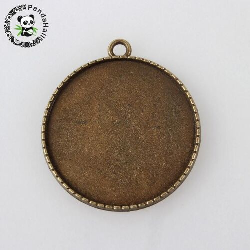 Pendentif Double Face En Alliage Tibétain, 10 Pièces, Sculpté Feuille, Cabochon, Cadre De Lunette, Sans Nickel, Plateau Rond En Bronze Antique: 35mm; 9109-May14a32020