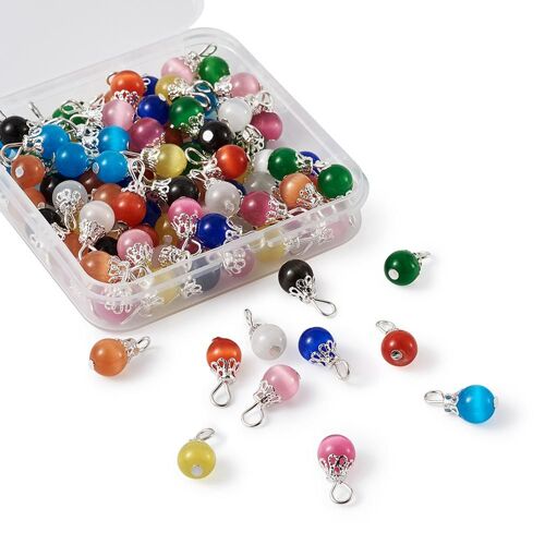 Pendentifs Ronds En ?il De Chat De Couleurs Mélangées, Breloques En Fer, Pour La Fabrication De Colliers Et De Bracelets Artisanaux, 100 Pièces 9109-May14A31526