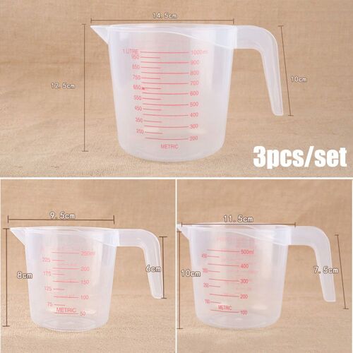 Tasse À Mesurer Graduée 250/500/1000Ml, 3 Pièces/Ensemble, Sécurité De La Cuisine, Pichet À Mesurer En Pp Avec Poignée Antidérapante, Outil De Cuisson 9109-May14A29373