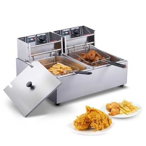 12 L Friteuse Électrique Commerciale -VEVOR - 5000 W Friteuse à Huile 2 Cuves Inox