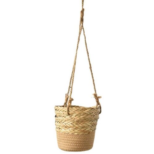 Panier Suspendu En Corde De Cattail, Panier De Composition De Fleurs Mural Rond En Paille Pour Pot De Fleur 9109-May14A28939