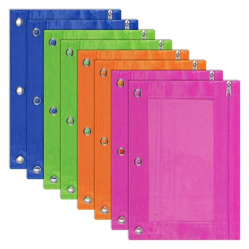 Trousse À Crayons À 3 Anneaux, Sac À Crayons Multicolore Avec Fenêtre Transparente, Pour Fournitures Scolaires Et De Bureau, 8 Paquets 9109-May14a25137
