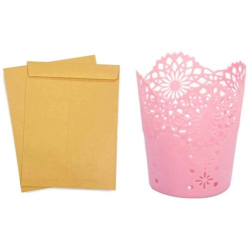 1 Pcs Rond En Plastique Brosse Crayon Organisateur De Stockage (Rose) Et 50Pcs Catalogue Enveloppe Postale Blanc Sans Mot Épaisse Enveloppe 9109-May14A26278