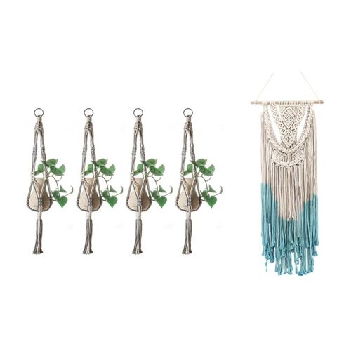 Porte Plante En Macramé Fait À La Main, Support De Pot De Fleurs En Coton, 1 Pièce, Décoration Murale Suspendue, Tapisserie À Glands Tissée À La Main, 9109-May14a28194