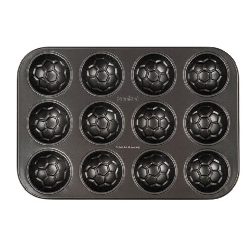 Zenker 62291 Moule À Muffins 12 Empreintes En Forme De Ballon De Football, Moule À Gâteaux Ballons De Foot, Acier Inoxydable, 35,5 X 26,5 X 3 Cm
