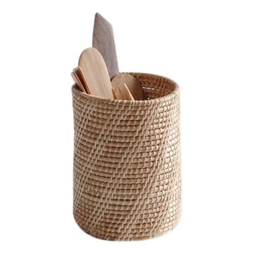 Tube De Rangement De Vaisselle En Rotin Fait À La Main, Boîte De Rangement De Papeterie D'Étudiant, Panier De Rangement De Vaisselle De Cuisine 9109-May14A25693