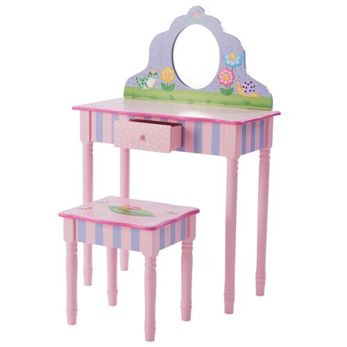 Coiffeuse enfant avec tabouret miroir meuble en bois fille rose Fantasy Fields Teamson TD-13245A
