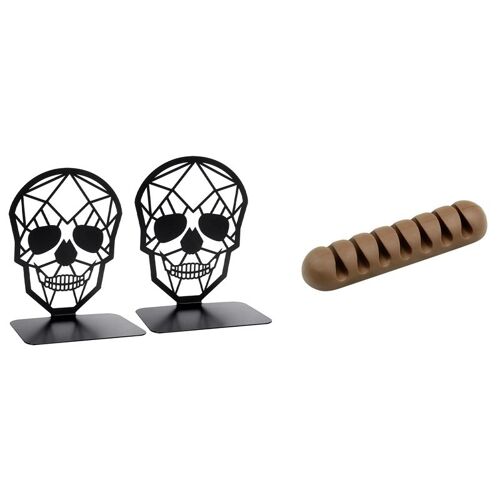 1 Set Organisateur De Câble, Câble Fixe, Voiture Organisateur De Câble Et 2 Pack De Conception De Crâne Noir Serre-Livres, Serre-Livres 9109-May14A25075