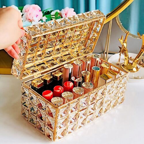 Boîte De Rangement De Luxe Pour Rouge À Lèvres, Boîte De Rangement En Cristal Pour Cosmétiques De Bureau À Domicile, Plateau De Rangement Avec Couverc 9109-May14A28047