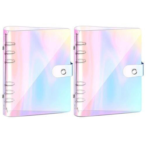 Couvercle De Reliure En Pvc Transparent Arc En Ciel A6 À 6 Anneaux, Protecteur De Reliure Rechargeable Pour Carnet De Notes, Planificateur À Feuilles 9109-May14A26336