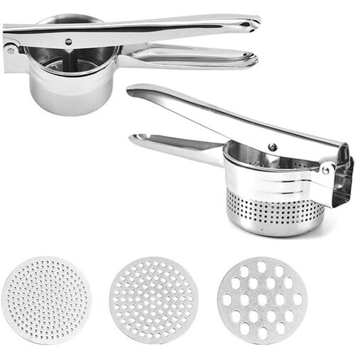 Presse Pommes De Terre En Acier Inoxydable, Presse Fruits Pour Aliments Pour Bébés, Avec 3 Disques Amovibles Et Interchangeables 9109-May14A27249
